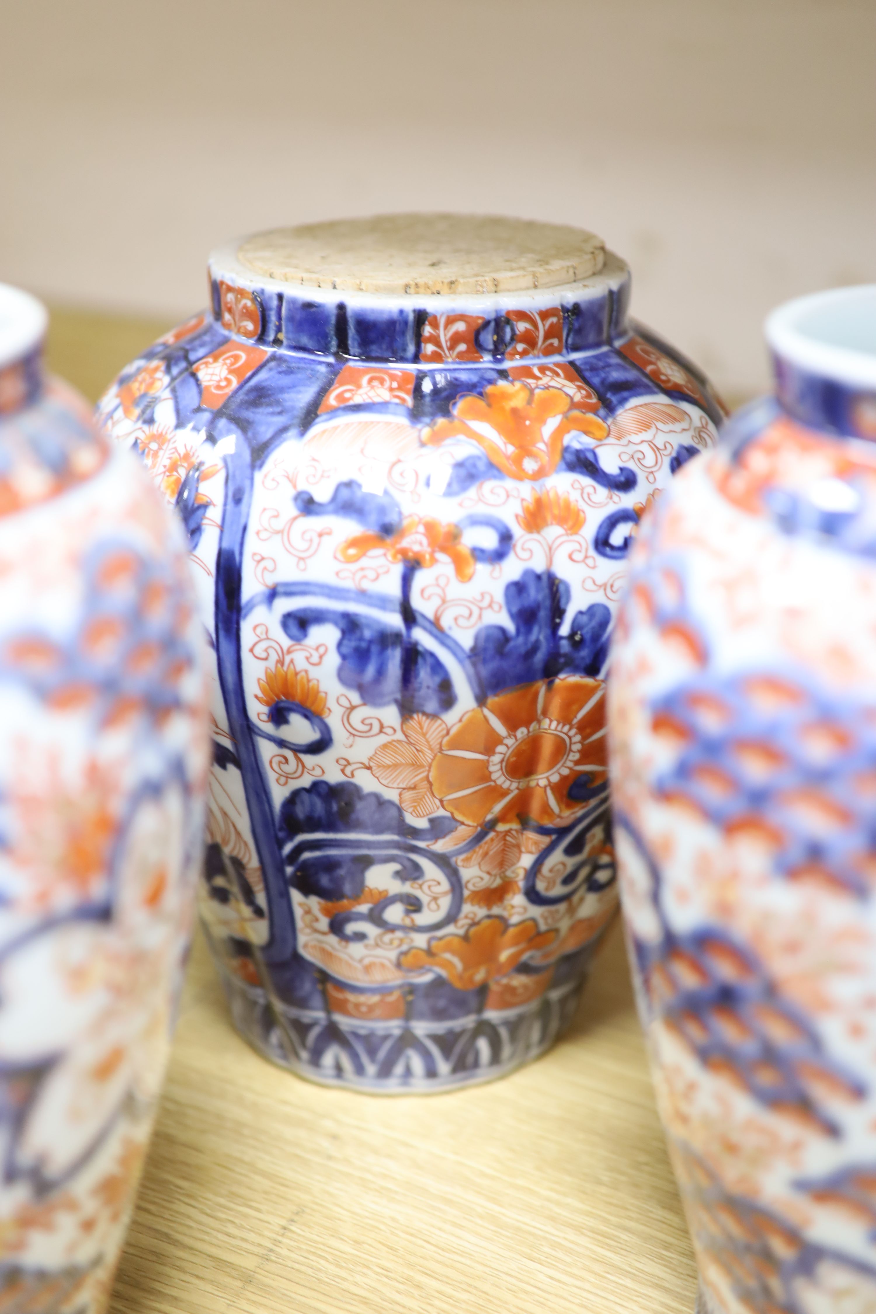 Three Japanese Imari vases, a plate and other Japanese ceramics